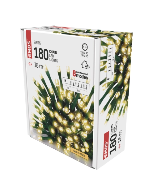 Zdjęcie: Lampki choinkowe 180 LED 18 m, ciepła biel, zielony przewód, 8 programów, IP44 EMOS