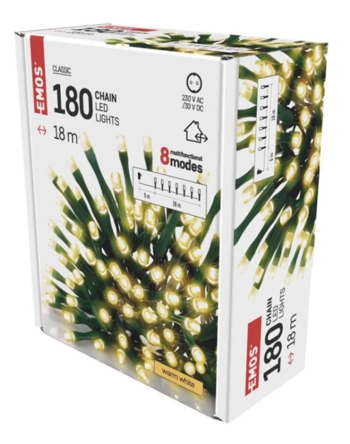 Zdjęcie: Lampki choinkowe 180 LED 18 m, ciepła biel, zielony przewód, 8 programów, IP44 EMOS