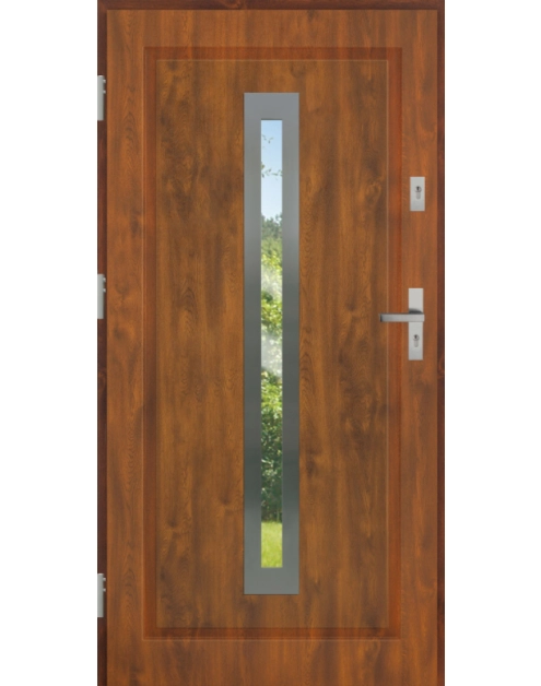 Zdjęcie: Drzwi zewnętrzne stalowo-drewniane Disting Figaro 04 Dąb złoty 100 cm lewe KR CENTER