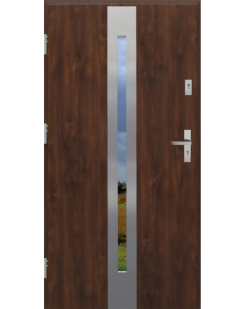 Zdjęcie: Drzwi zewnętrzne stalowo-drewniane Disting Otello 12 Orzech 90 cm lewe zamek listwowy KR CENTER