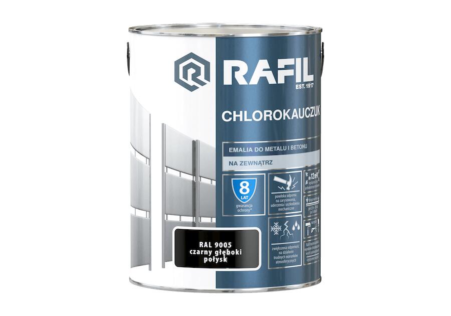 Zdjęcie: Emalia do metalu i betonu chlorokauczuk czarny głęboki połysk RAL9005 5 L RAFIL
