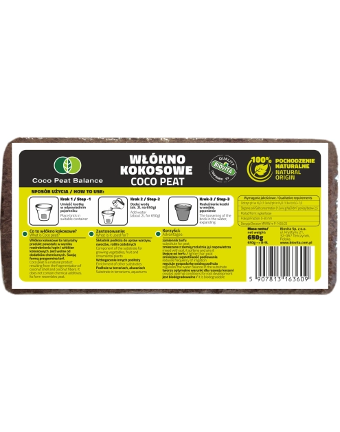 Zdjęcie: Włókno kokosowe COCO peat brykiet 650g 8-9L BIOVITA