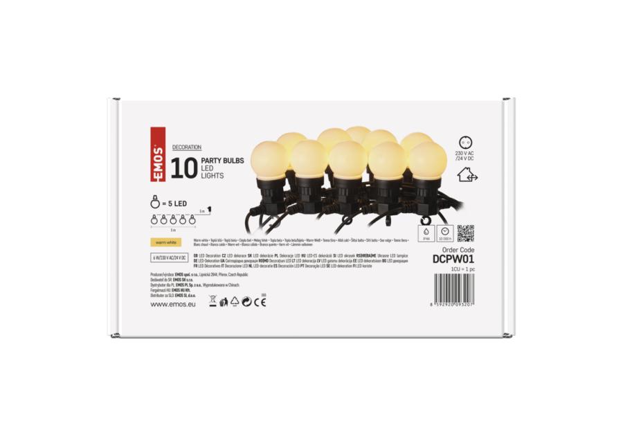 Zdjęcie: Łańcuch Party 10x 5 LED, mleczne, 5 m, ciepła biel, IP44 EMOS