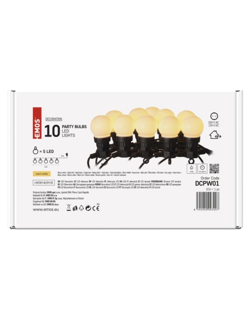 Zdjęcie: Łańcuch Party 10x 5 LED, mleczne, 5 m, ciepła biel, IP44 EMOS