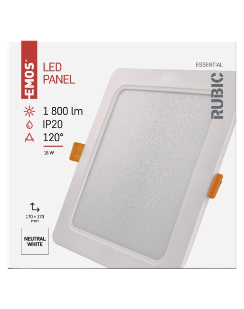 Zdjęcie: Panel LED wpuszczany Rubic, kwadrat, biały, 18W, naturalna biel EMOS