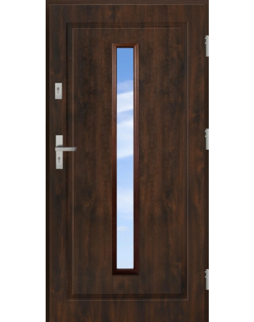 Zdjęcie: Drzwi zewnętrzne stalowo-drewniane Disting Mario 04 Orzech 90 cm prawe KR CENTER