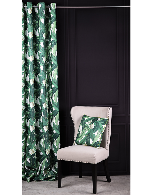 Zdjęcie: Zasłona velvetowa z nadrukiem duży zielony liść jungle chic mix 140x260 cm CHIC HOME