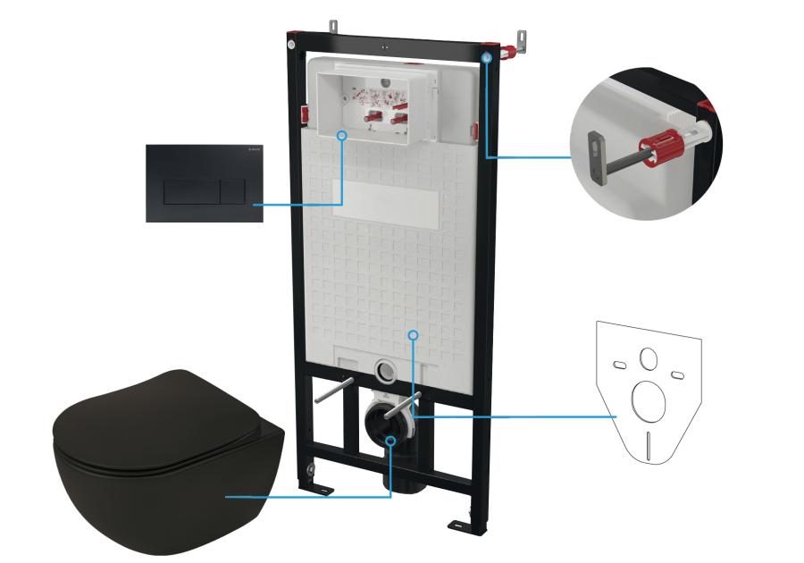 Zdjęcie: Zestaw podtynkowy - stelaż, przycisk Nero, deska, miska wisząca Peonia Nero DEANTE