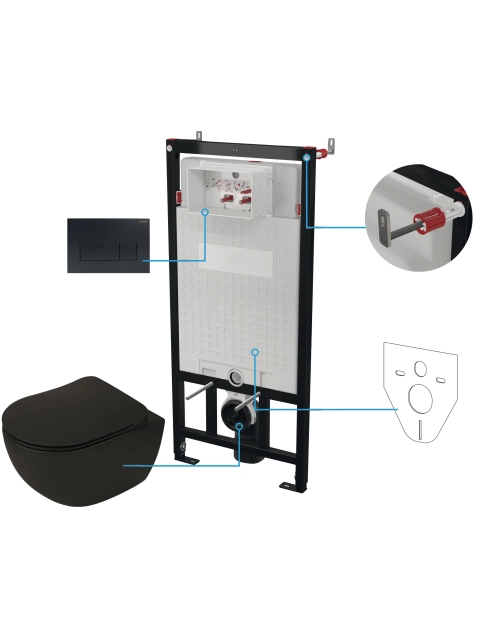 Zdjęcie: Zestaw podtynkowy - stelaż, przycisk Nero, deska, miska wisząca Peonia Nero DEANTE