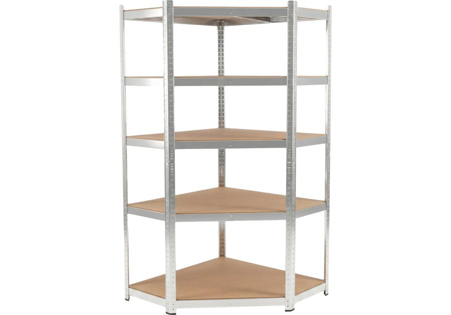 Zdjęcie: Regał metalowy wciskany narożny, 5 półek, 180x90x90x40, 175 kg, ocynk PROFIX