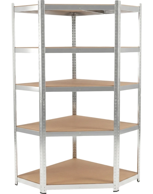 Zdjęcie: Regał metalowy wciskany narożny, 5 półek, 180x90x90x40, 175 kg, ocynk PROFIX