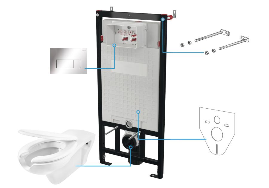 Zdjęcie: Zestaw podtynkowy - stelaż, przycisk chrom, deska, miska wisząca Vital biała DEANTE