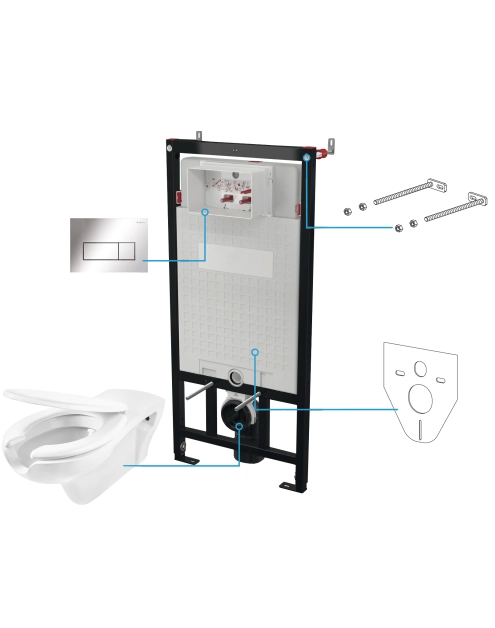 Zdjęcie: Zestaw podtynkowy - stelaż, przycisk chrom, deska, miska wisząca Vital biała DEANTE