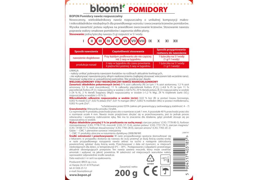 Zdjęcie: Nawóz rozpuszczalny do pomidorów 200 g BOPON BLOOM!