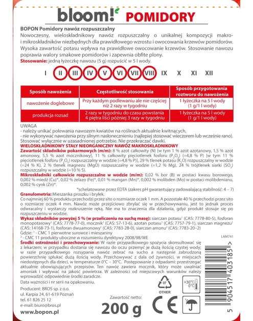 Zdjęcie: Nawóz rozpuszczalny do pomidorów 200 g BOPON BLOOM!