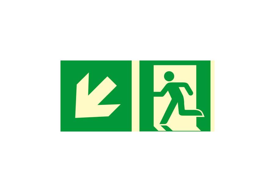 Zdjęcie: Oznaczenie "Kierunek do wyjścia drogi ewakuacyjnej schodami w dół w lewo" 15x30 cm METRO