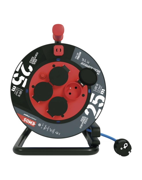 Zdjęcie: Przedłużacz zwijany mrozoodporny 25 m, 4 gniazda, niebieski, silikon, 230 V, 1,5 mm2 EMOS