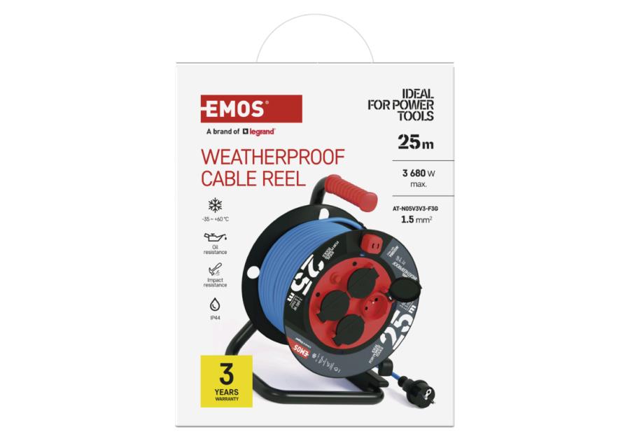 Zdjęcie: Przedłużacz zwijany mrozoodporny 25 m, 4 gniazda, niebieski, silikon, 230 V, 1,5 mm2 EMOS