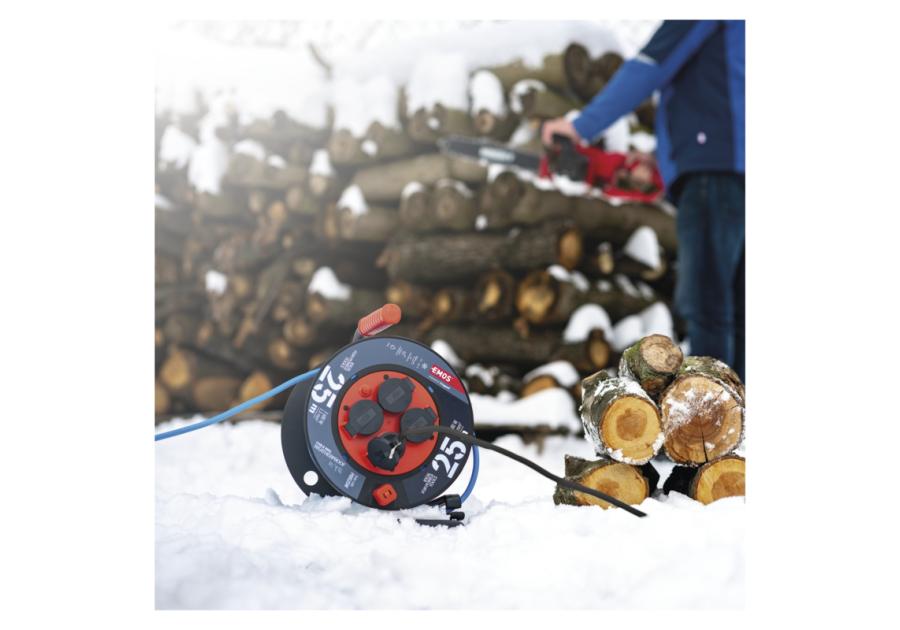 Zdjęcie: Przedłużacz zwijany mrozoodporny 25 m, 4 gniazda, niebieski, silikon, 230 V, 1,5 mm2 EMOS