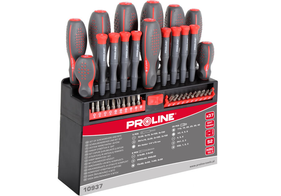 Zdjęcie: Zestaw wkrętaków i końcówek, 37 szt., S2, soft touch PROLINE