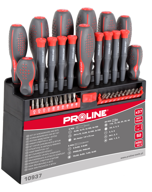 Zdjęcie: Zestaw wkrętaków i końcówek, 37 szt., S2, soft touch PROLINE