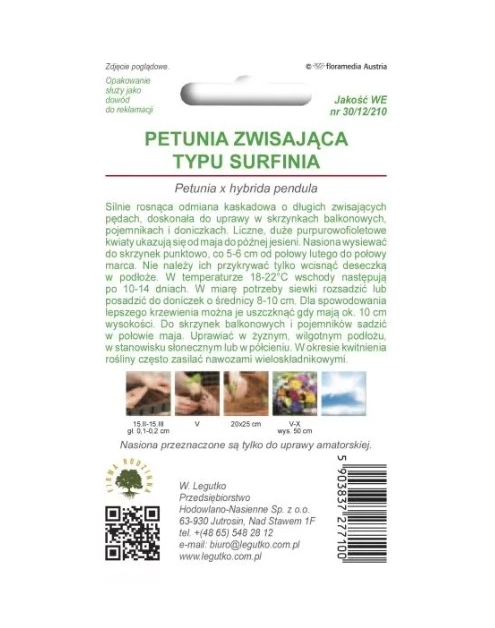 Zdjęcie: Petunia ogrodowa Rubina F2 o pędach zwisających purpurowo-fioletowa 0,01 g W.LEGUTKO