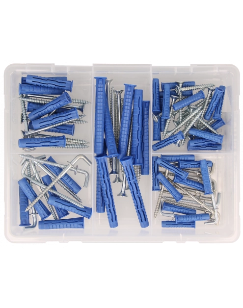 Zdjęcie: Zestaw kołków uniwersalnych 4ALL 6x30 mm 8x40 mm 8x65 mm z wkrętami i hakami 92 elementów RAWLPLUG