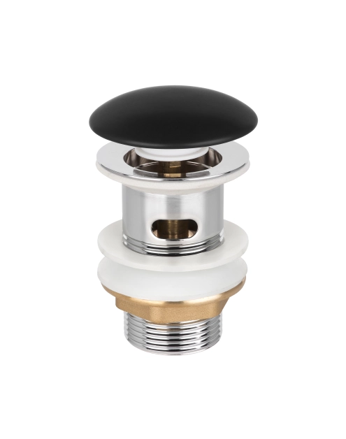 Zdjęcie: Korek click-clack, ceramiczny, z przelewem, duży grzybek czarny półmat INVENA