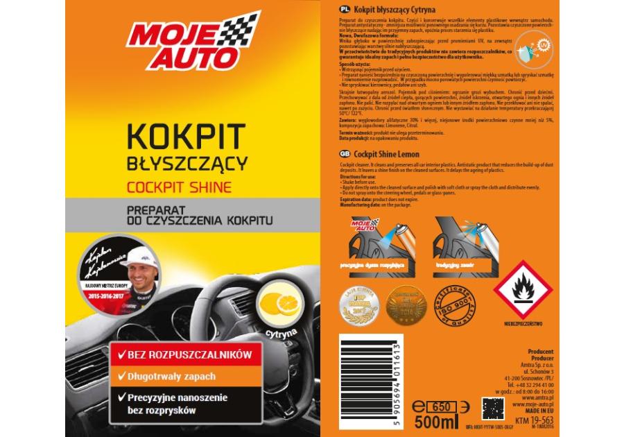 Zdjęcie: Spray do kokpitu błyszczący cytrynowy 0,5 L MOJE AUTO