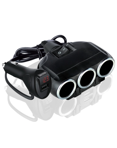 Zdjęcie: Rozgałęźnik gniazda zapalniczki na 3 gniazda z monitorem napięcia i ładowarką USB LB0123 LIBOX