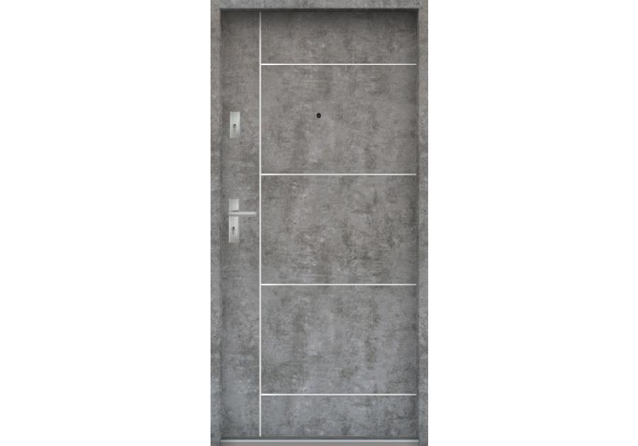 Zdjęcie: Drzwi wejściowe do mieszkań Bastion A-65 Beton srebrny 90 cm prawe ODO KR CENTER