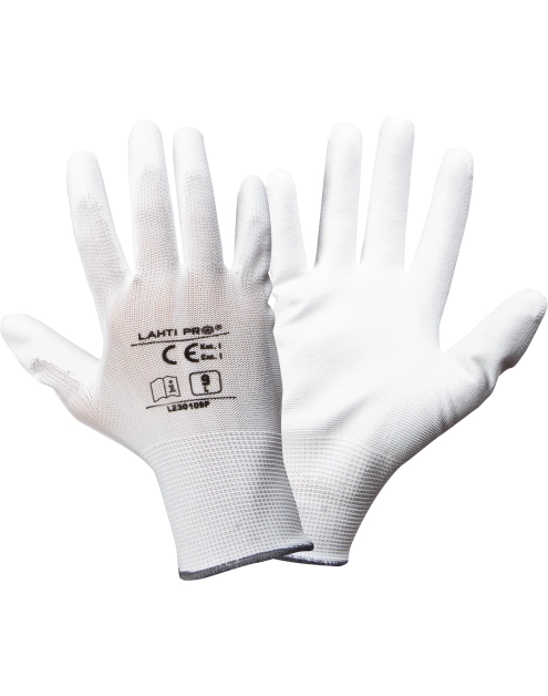 Zdjęcie: Rękawice PU białe, 12 par, 7, CE, LAHTI PRO