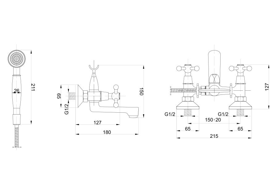 Zdjęcie: Bateria wannowa Retro ścienna HYDROLAND