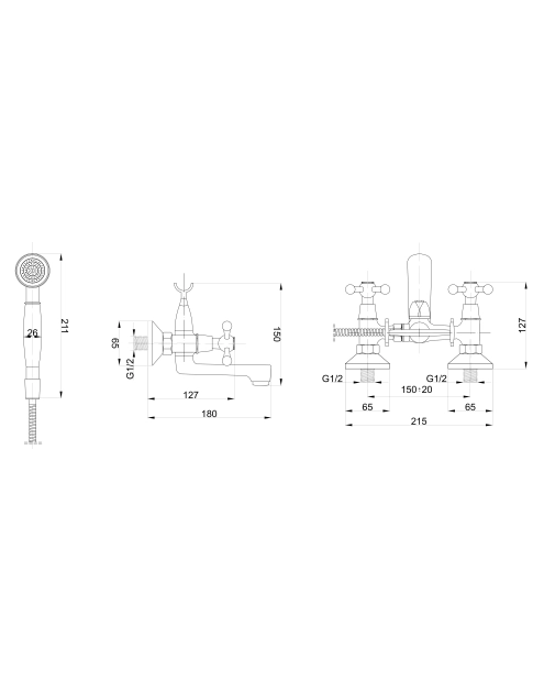 Zdjęcie: Bateria wannowa Retro ścienna HYDROLAND