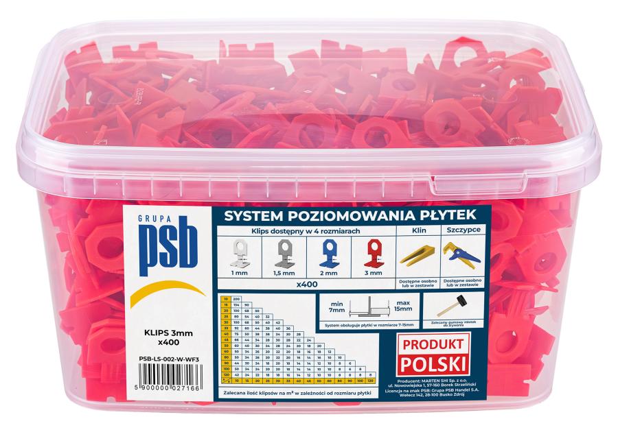 Zdjęcie: System poziomowania płytek 3 mm - 400 szt. PSB