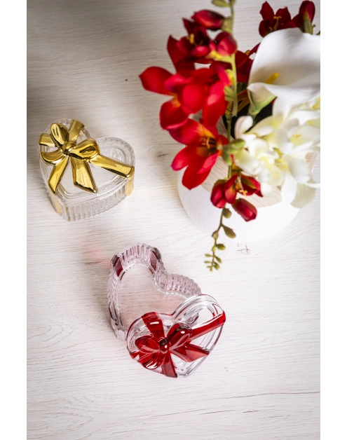 Zdjęcie: Puzderko szklane serce ze złotą kokardą 9x12 cm ALTOM DESIGN
