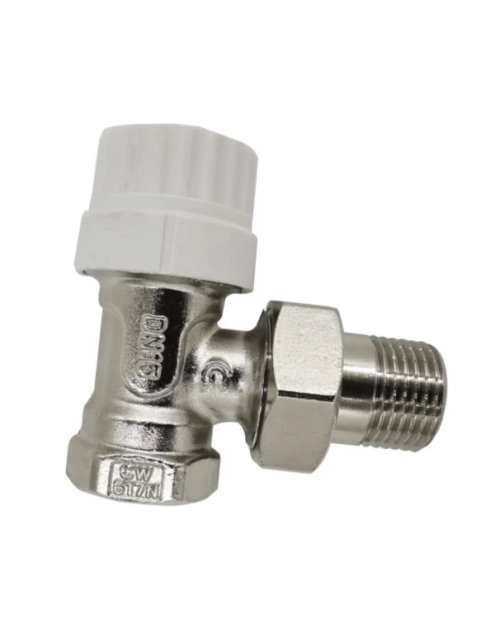 Zdjęcie: Zawór na zawieszce grzejnikowy termostatyczny zasilający kątowy 1/2" CALIDO