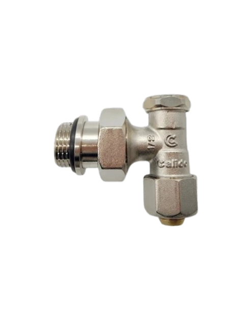 Zdjęcie: Zawór grzejnikowy powrotny kątowy z przejściówką na pex 16 i o-ringiem CALIDO