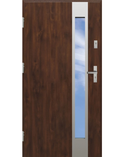 Zdjęcie: Drzwi zewnętrzne stalowo-drewniane Disting Otello 35B Orzech 90 cm lewe KR CENTER