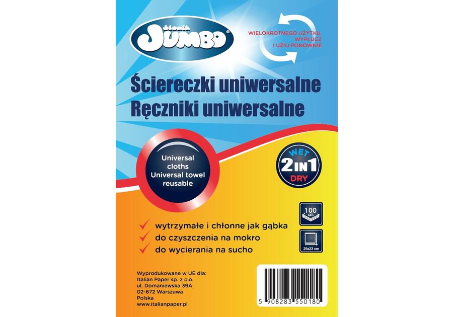 Zdjęcie: Ściereczki i ręczniki uniwersalne 2W1 Wet&Dry 100 sztuk SŁONIK JUMBO