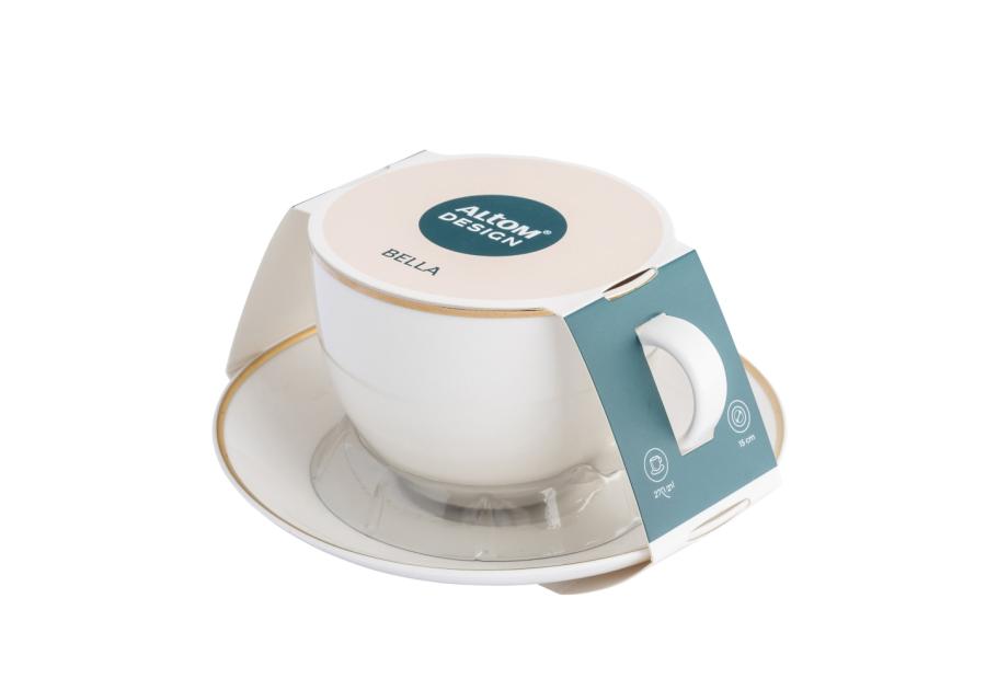 Zdjęcie: Filiżanka ze spodkiem Bella złota linia 270 ml kremowa ALTOMDESIGN