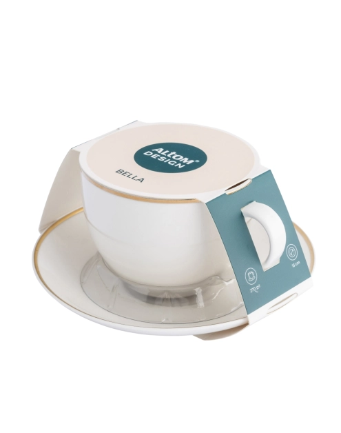 Zdjęcie: Filiżanka ze spodkiem Bella złota linia 270 ml kremowa ALTOMDESIGN