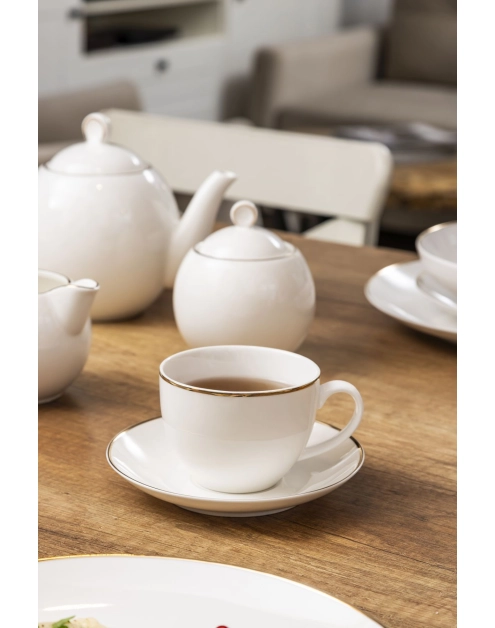 Zdjęcie: Filiżanka ze spodkiem Bella złota linia 270 ml kremowa ALTOMDESIGN