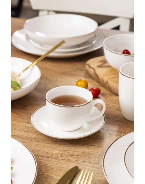 Zdjęcie: Filiżanka ze spodkiem Bella złota linia 270 ml kremowa ALTOMDESIGN