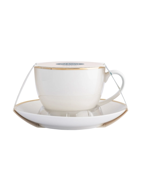 Zdjęcie: Filiżanka ze spodkiem Bella złota linia 270 ml kremowa ALTOMDESIGN