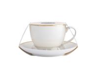 Zdjęcie: Filiżanka ze spodkiem Bella złota linia 270 ml kremowa ALTOMDESIGN