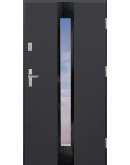 Zdjęcie: Drzwi zewnętrzne stalowo-drewniane Disting Olivio Glass 02 Antracyt 90 cm prawe KR CENTER