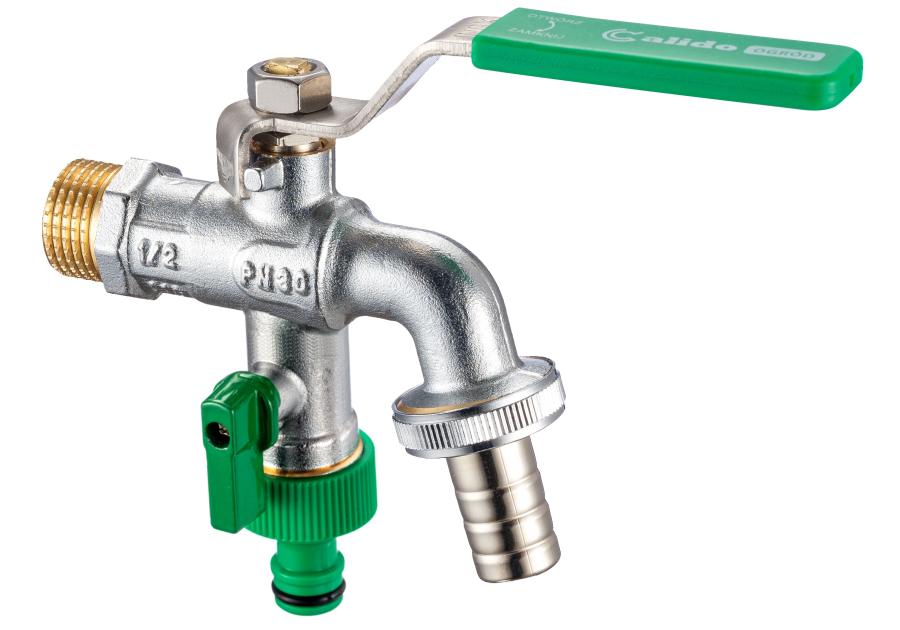 Zdjęcie: Zawór na zawieszce kulowy czerpalny bis 1/2" x 3/4" szybkozłącze x 3/4" x 15 CALIDO