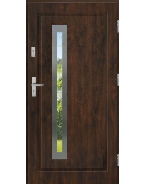 Zdjęcie: Drzwi zewnętrzne stalowo-drewniane Disting Figaro 04B Orzech 80 cm prawe KR CENTER