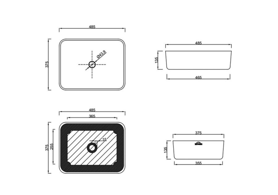 Zdjęcie: Umywalka nablatowa Paros Trend 48,5 cm prostokątna czarny półmat INVENA